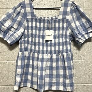 NWT Grace + Karma blue & white‎ gingham plaid blouse size 1X